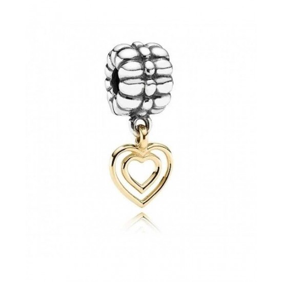 Pandora Charm Silver 14ct Gold Dangling Heart PN 10778 Jewelry