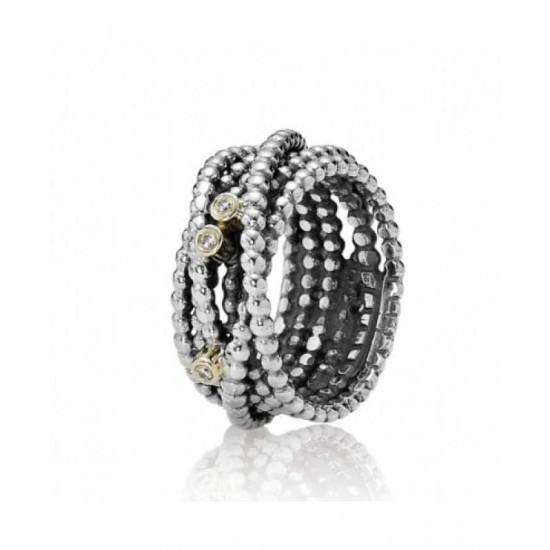 Pandora Ring Silver And 14ct Gold Diamond Multi PN 11556 Jewelry