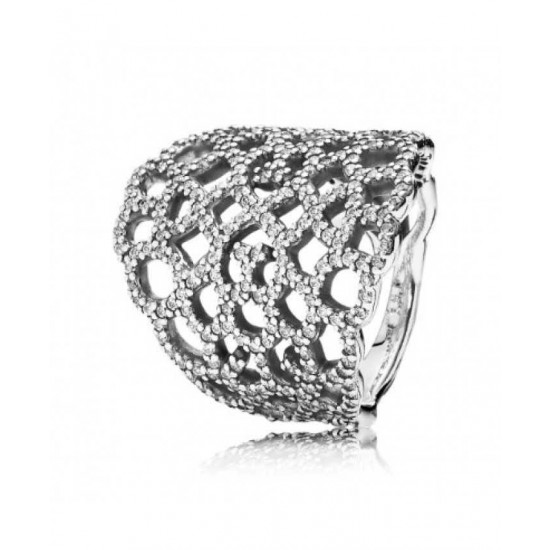 Pandora Ring Silver Cubic Zirconia Statement Lace PN 11581 Jewelry