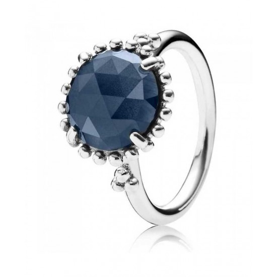 Pandora Ring Silver Round Midnight Blue Crystal PN 11589 Jewelry