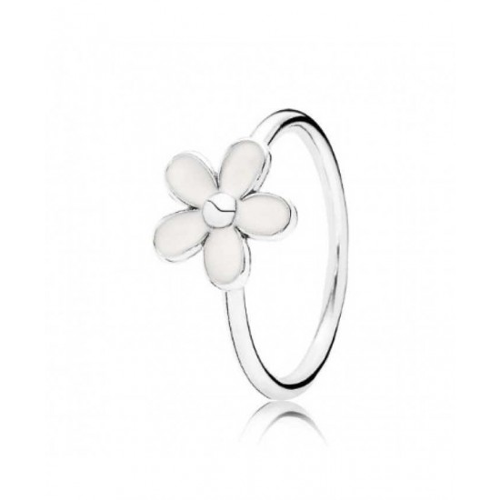 Pandora Ring Silver White Enamel Flower PN 11594 Jewelry