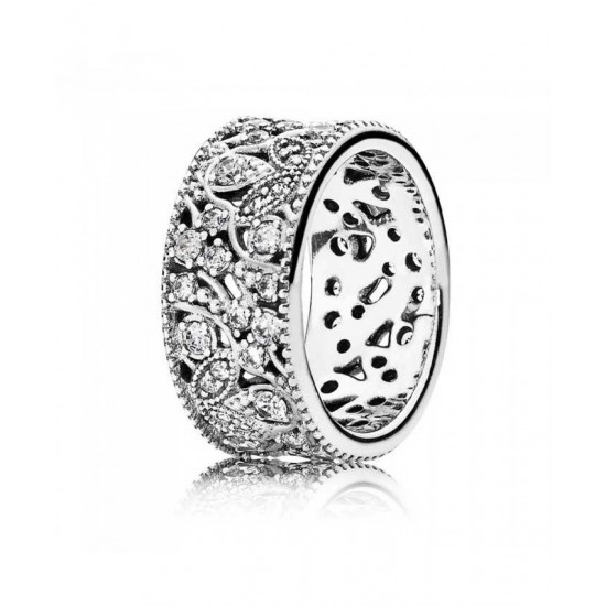 Pandora Ring Silver Cubic Zirconia Leaves Band PN 11602 Jewelry