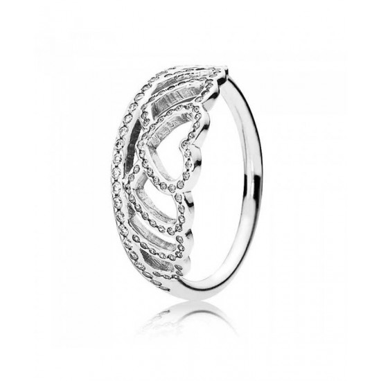Pandora Ring Silver Cubic Zirconia Hearts Tiara PN 11624 Jewelry