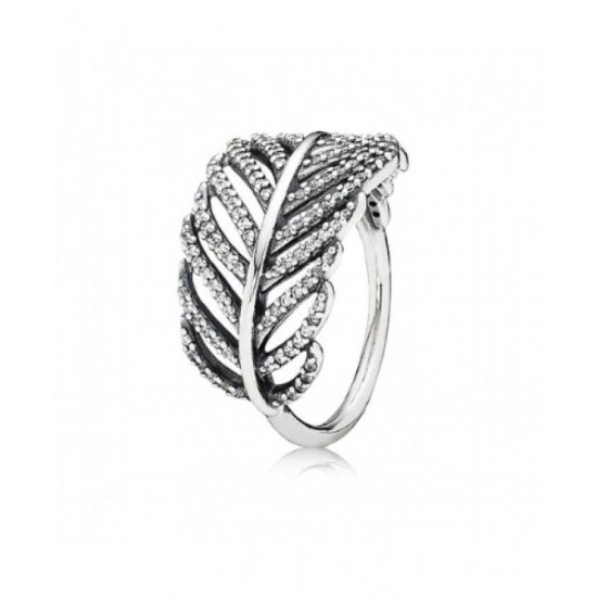 Pandora Ring Silver Feather Micro Cubic Zirconia Pave PN 11629 Jewelry
