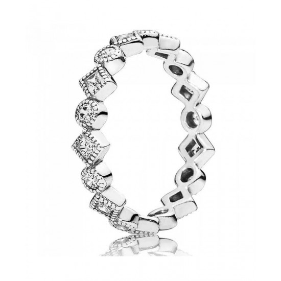 Pandora Ring Silver Round Square Cubic Zirconia Eternity PN 11637 Jewelry