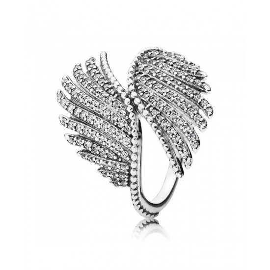 Pandora Ring Silver Cubic Zirconia Majestic Feathers PN 11649 Jewelry