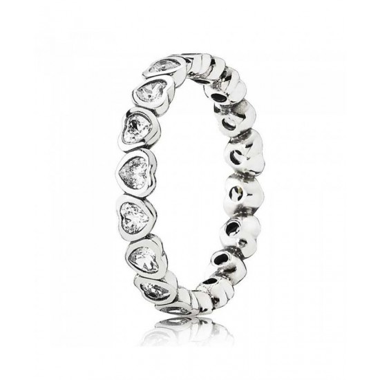 Pandora Ring Silver Cubic Zirconia Heart Band PN 11657 Jewelry