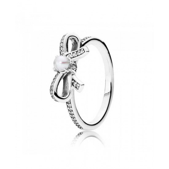 Pandora Ring Silver Delicate Sentiments Pearl Bow PN 11663 Jewelry